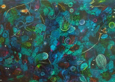 Original abstract painting of sea plankton.