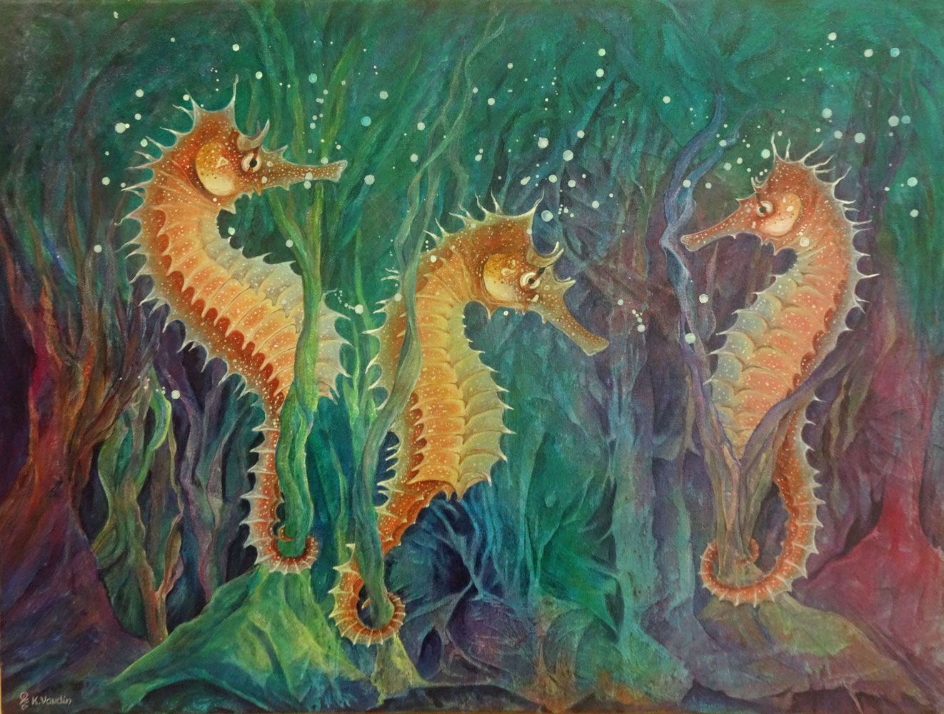 Seahorses Abstract - Original Painting - Deep Impressions Underwater Art