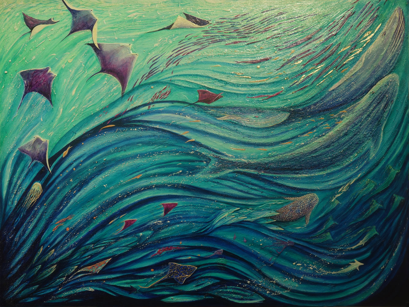 Sea life wave Original painting Deep Impressions